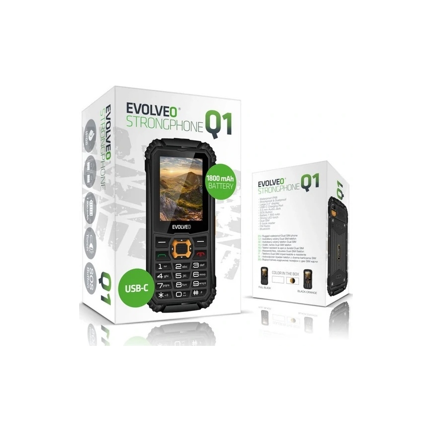 Evolveo - StrongPhone Q1, vízálló Dual SIM telefon, fekete - narancssárga