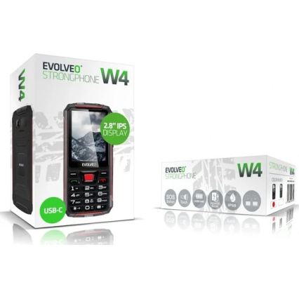 Evolveo - StrongPhone W4, vízálló Dual SIM telefon fekete/piros