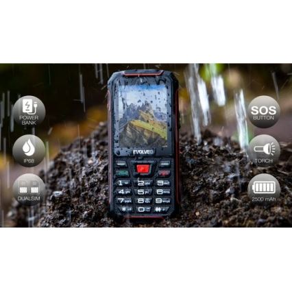 Evolveo - StrongPhone W4, vízálló Dual SIM telefon fekete/piros