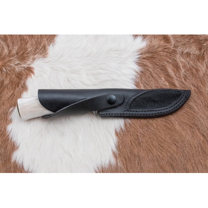 Exkluzív damaszkuszi kés 13 cm szerpentinit/rénszarvas agancs