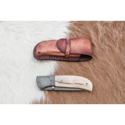 Exkluzív összecsukható damaszkuszi kés 8,6 cm mamutagyar