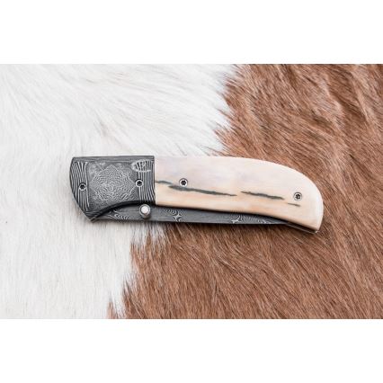 Exkluzív összecsukható damaszkuszi kés 8,6 cm mamutagyar