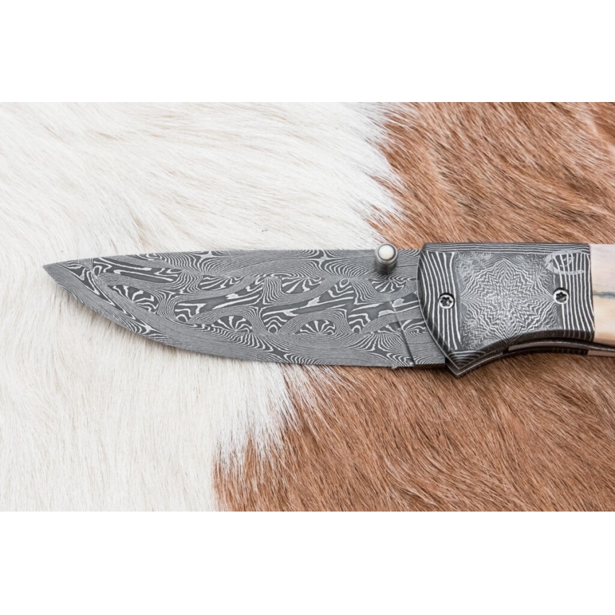 Exkluzív összecsukható damaszkuszi kés 8,6 cm mamutagyar