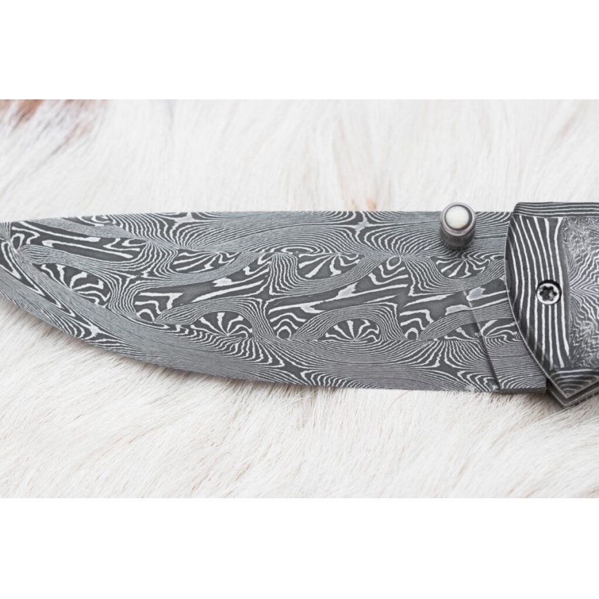 Exkluzív összecsukható damaszkuszi kés 8,6 cm mamutagyar