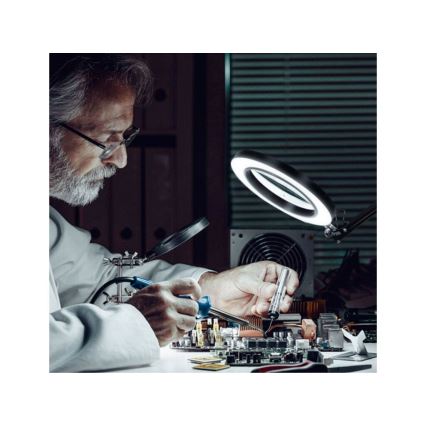 Extol - LED Dimmelhető asztali lámpa nagyítóval LED/8W/5V 2900/4500/7500K fekete