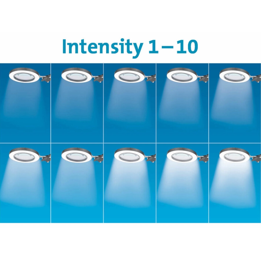 Extol - LED Dimmelhető asztali lámpa nagyítóval LED/8W/5V 2900/4500/7500K fekete