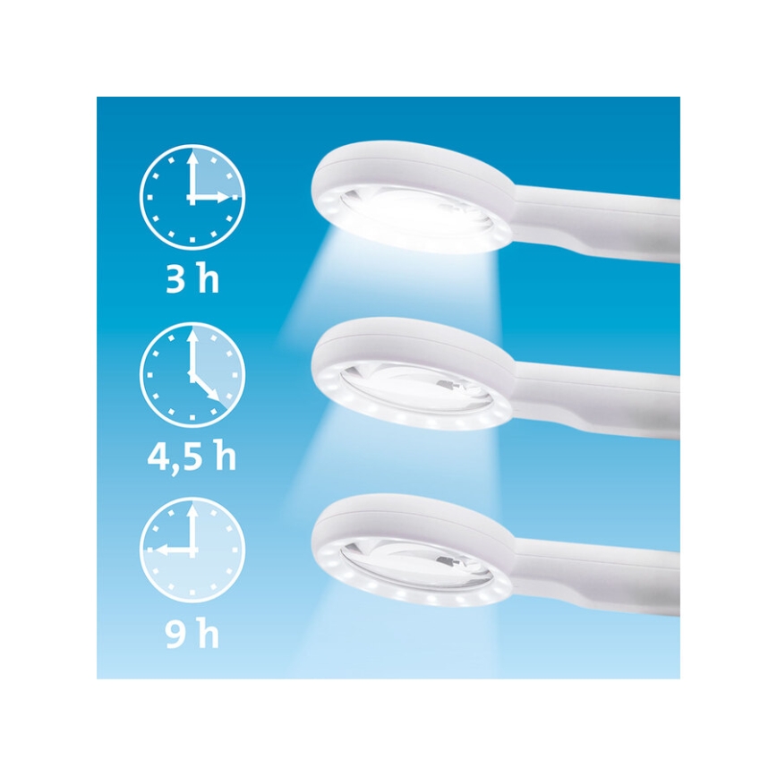 Extol - LED fényerőszabályozható, tölthető nagyító LED-világítással, 650 mAh, fehér/szürke
