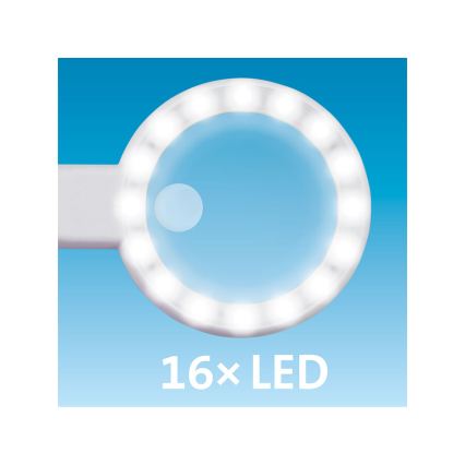 Extol - LED fényerőszabályozható, tölthető nagyító LED-világítással, 650 mAh, fehér/szürke