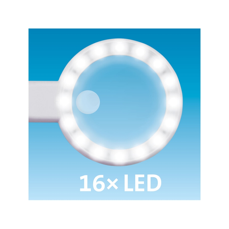 Extol - LED fényerőszabályozható, tölthető nagyító LED-világítással, 650 mAh, fehér/szürke