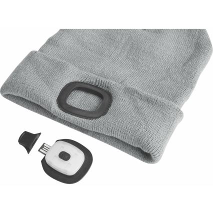 Extol - Sapka beépített fejlámpával, USB-töltésű 300 mAh akkumulátorral, szürke, univerzális méret