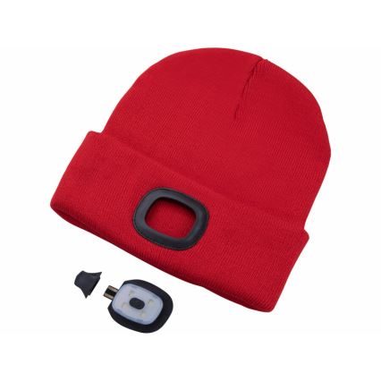 Extol - Sapka fejlámpával, 300 mAh USB-töltéssel, piros, méret: UNI