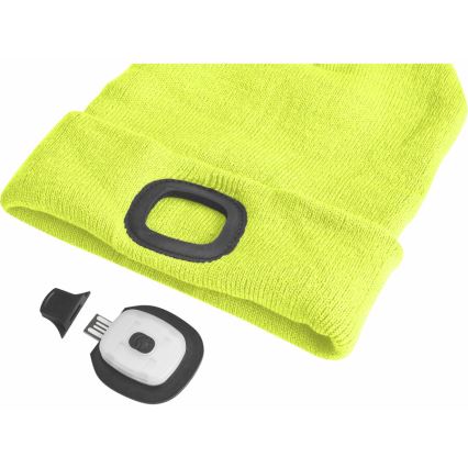 Extol - Sapka fejlámpával és USB-töltéssel, 300 mAh akkumulátorral, neonsárga, univerzális méret