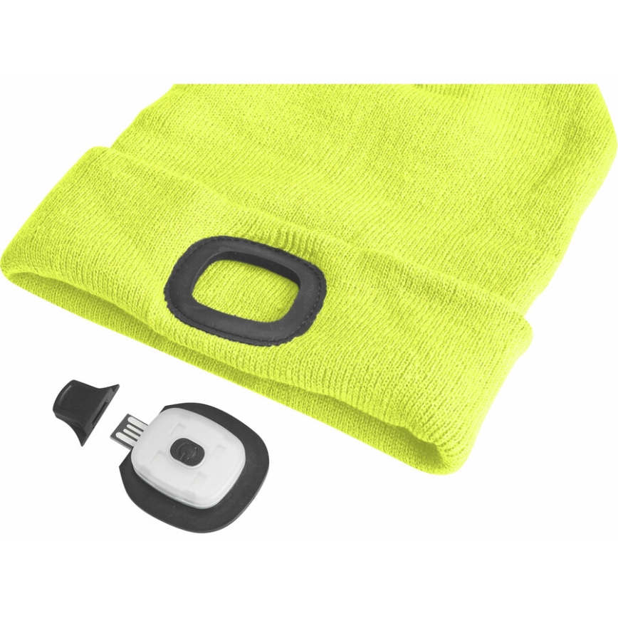 Extol - Sapka fejlámpával és USB-töltéssel, 300 mAh akkumulátorral, neonsárga, univerzális méret