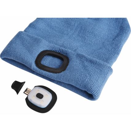 Extol - Sapka fejlámpával és USB-töltéssel, 300 mAh, kék, UNI méret