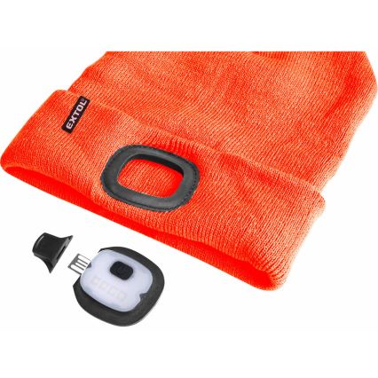 Extol - Sapka fejlámpával, USB-töltéssel (250 mAh), neon narancssárga, méret: UNI