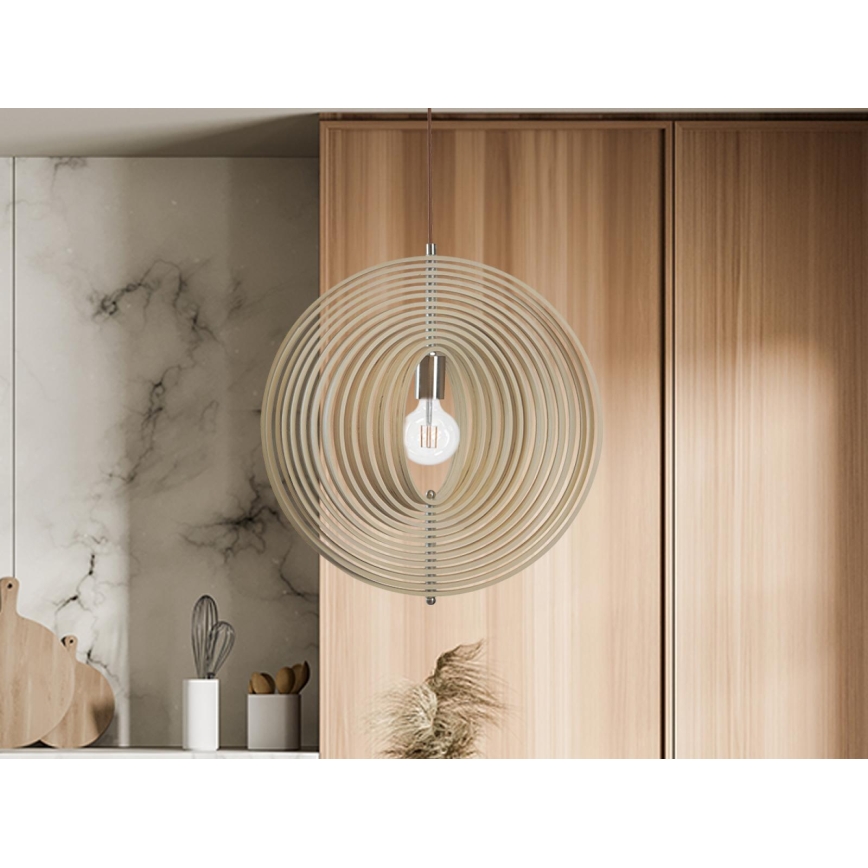 Fa csillár kötélen 1xE27/60W/230V átm. 43,5 cm tömör/furnér/bükk/kaucsukfa