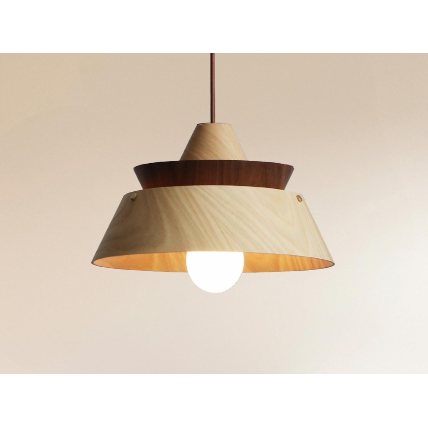 Fa csillár zsinóron 1xE27/60W/230V Ø 33 cm tömörfa/tölgy/dió/kaucsukfa