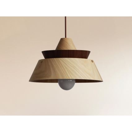 Fa csillár zsinóron 1xE27/60W/230V Ø 33 cm tömörfa/tölgy/dió/kaucsukfa