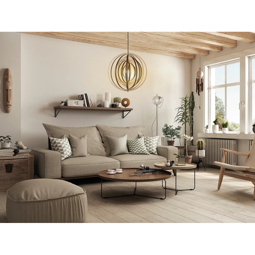 Fa függeszték zsinóron, 1xE27/60W/230V, átmérő 50 cm, tömör/furnér/kaucsukfa