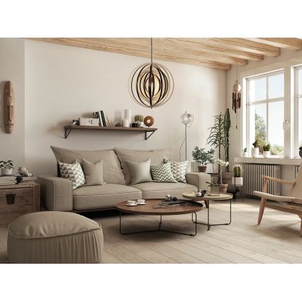 Fa függeszték zsinóron, 1xE27/60W/230V, átmérő 50 cm, tömör/furnér/kaucsukfa