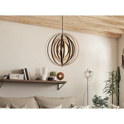 Fa függeszték zsinóron, 1xE27/60W/230V, átmérő 50 cm, tömör/furnér/kaucsukfa