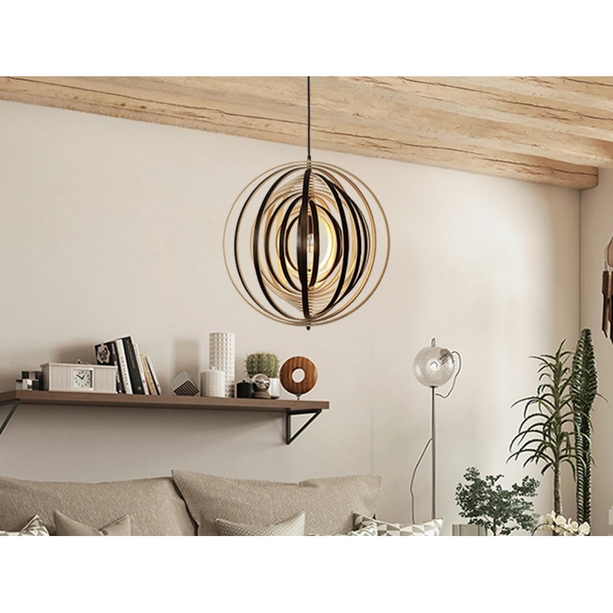 Fa függeszték zsinóron, 1xE27/60W/230V, átmérő 50 cm, tömör/furnér/kaucsukfa