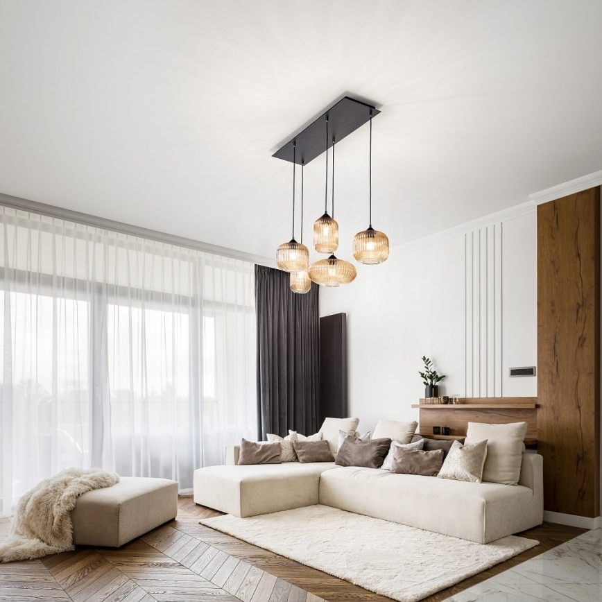 Fabas Luce 3627-48-125 - Csillár zsinóron GILLIS 5xE27/40W/230V arany/fekete