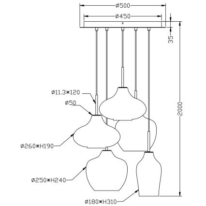Fabas Luce 3725-49-363 - Csillár zsinóron OLBIA 5xE27/40W/230V
