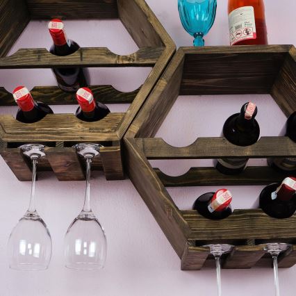 Fali bortartó borosüvegekhez 46x42 cm, lucfenyő fa/fém