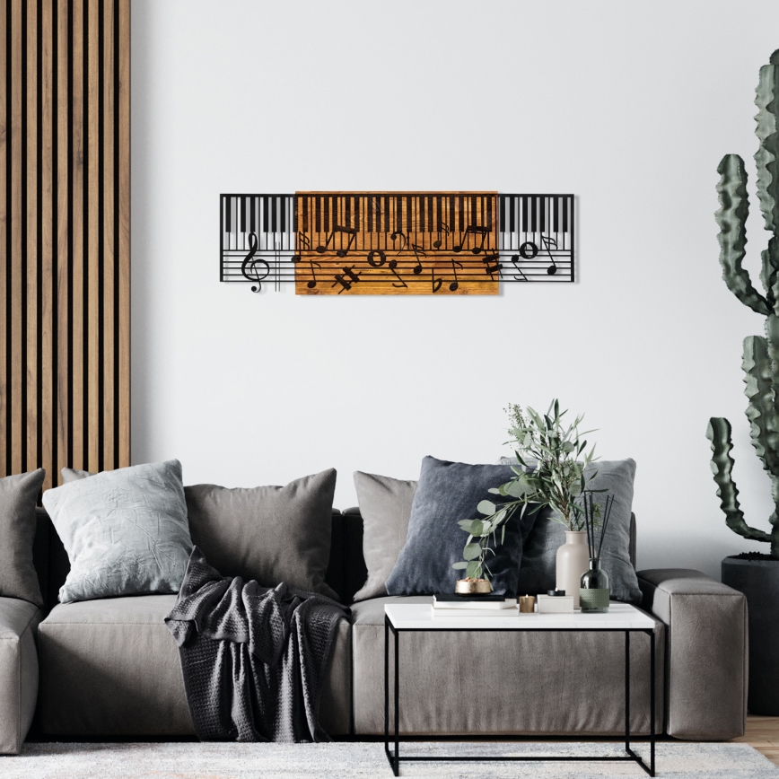 Fali dekoráció 100x30 cm zongora fa/fém