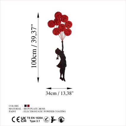 Fali dekoráció 100x34 cm lány fém/moha