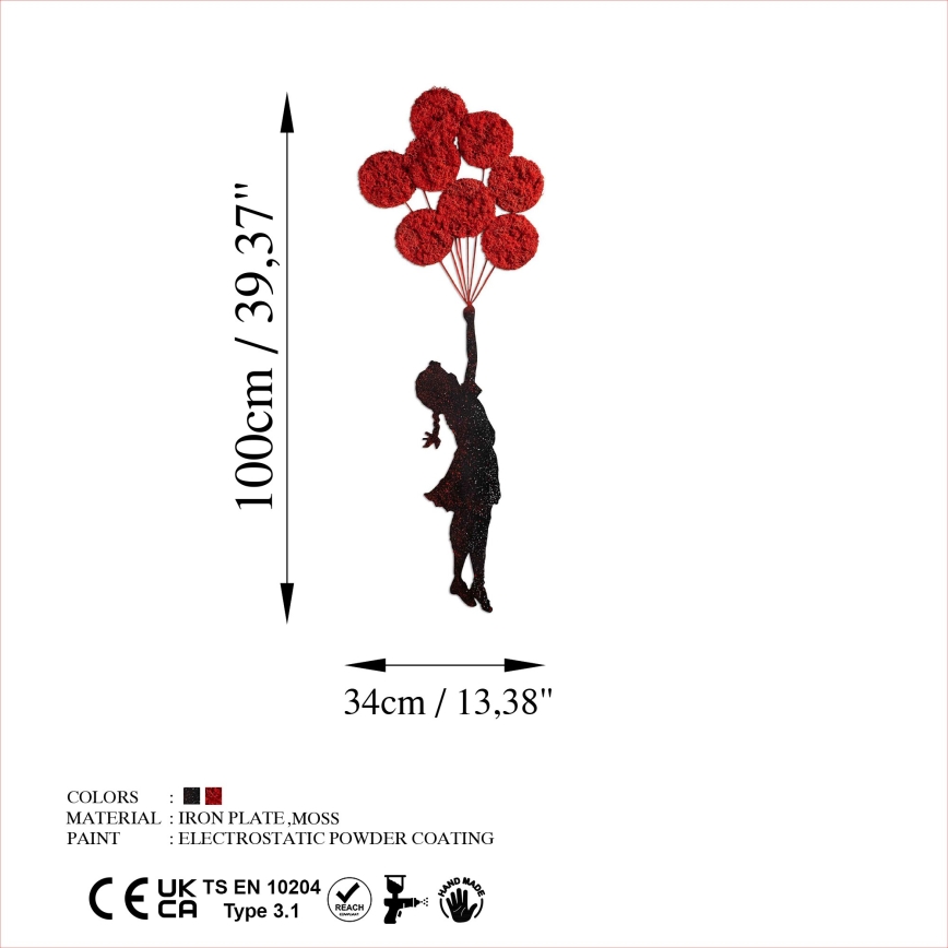 Fali dekoráció 100x34 cm lány fém/moha