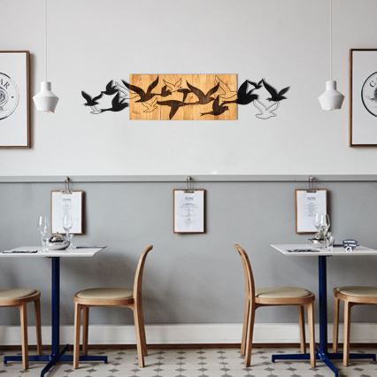 Fali dekoráció 111x25 cm madarak fa/fém