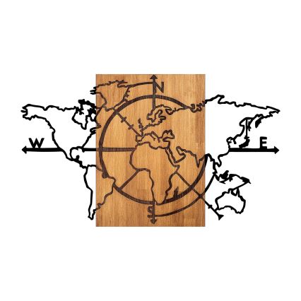 Fali dekoráció 119x70 cm fa/fém térkép