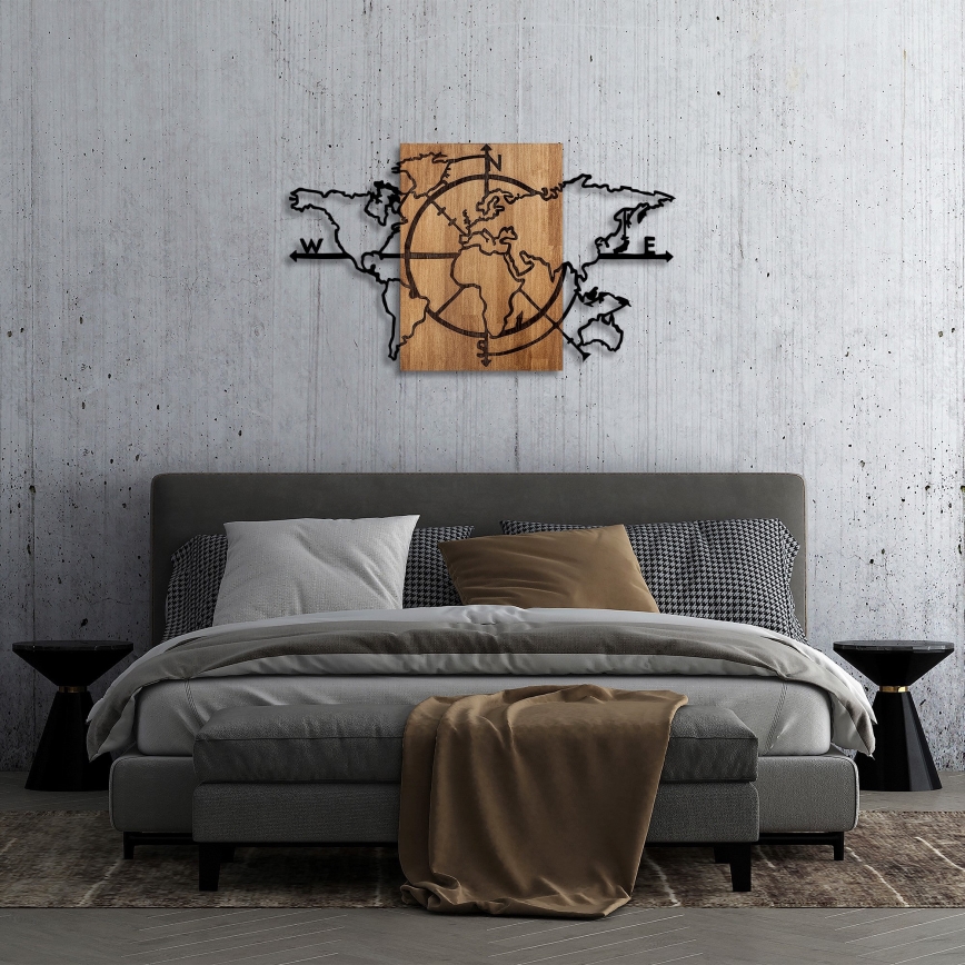 Fali dekoráció 119x70 cm fa/fém térkép