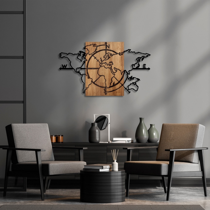 Fali dekoráció 119x70 cm fa/fém térkép