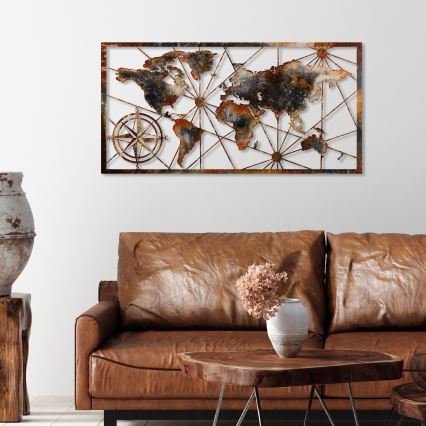 Fali dekoráció 120x60 cm világtérkép fém