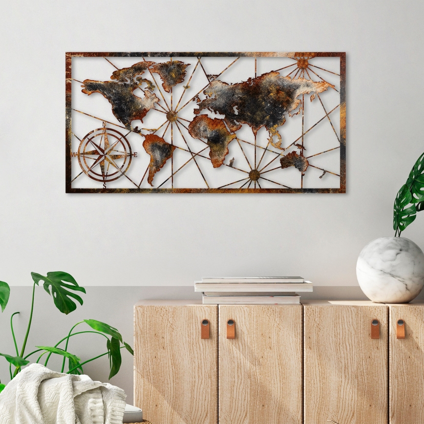 Fali dekoráció 120x60 cm világtérkép fém
