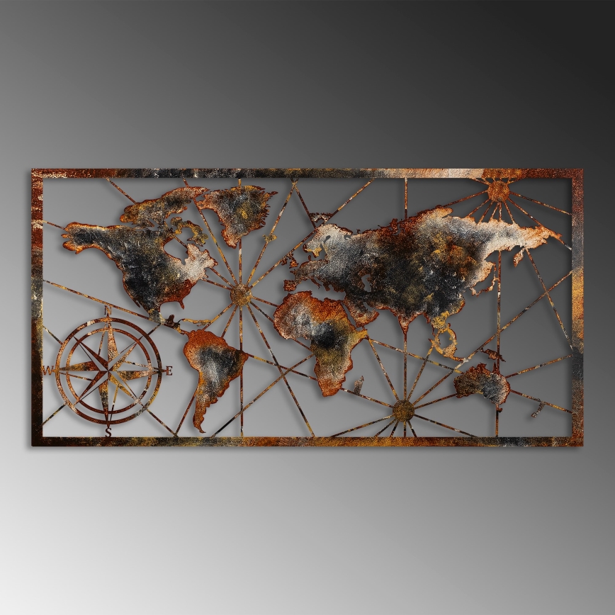 Fali dekoráció 120x60 cm világtérkép fém