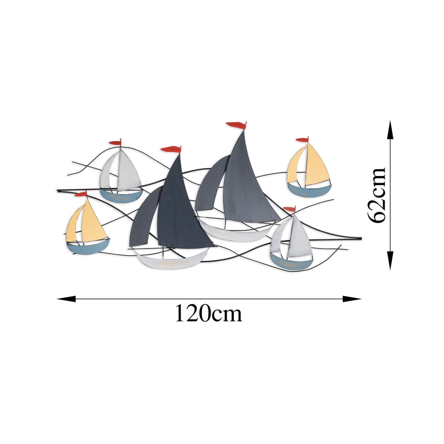 Fali dekoráció 120x60 cm vitorlás hajók fém