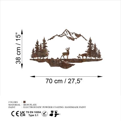 Fali dekoráció 2 db 70x38 cm szarvas fém/barna