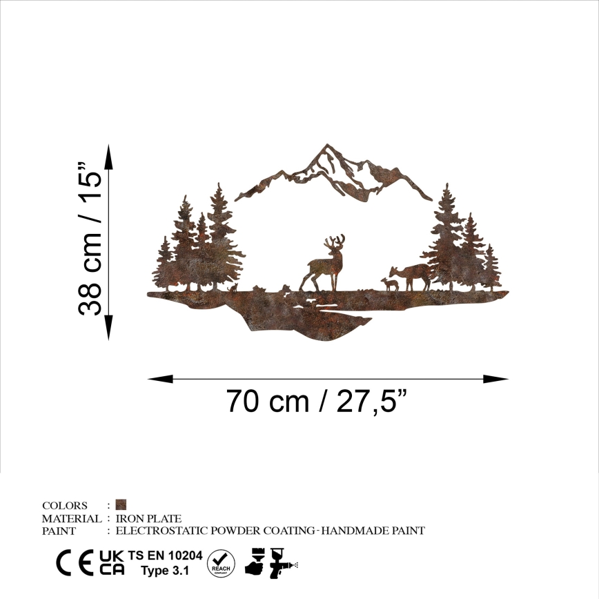 Fali dekoráció 2 db 70x38 cm szarvas fém/barna