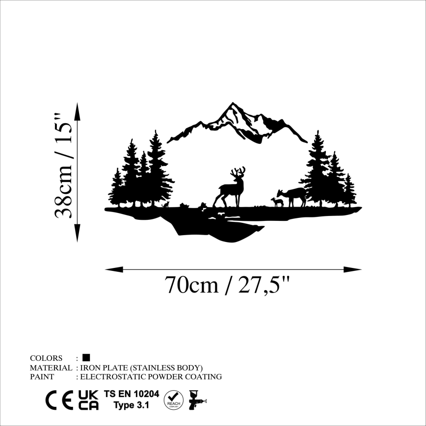 Fali dekoráció 2 db 70x38 cm szarvas fém/fekete