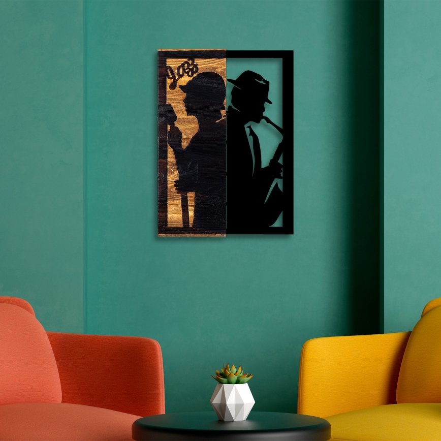 Fali dekoráció 32x50 cm jazz fa/fém
