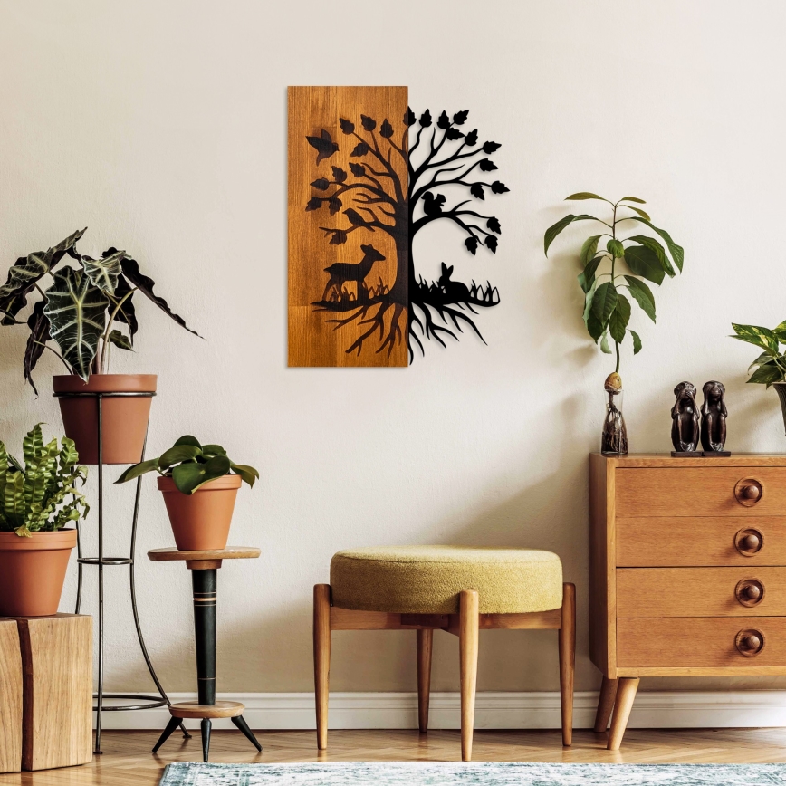 Fali dekoráció 46x58 cm fa/fém faág mintával