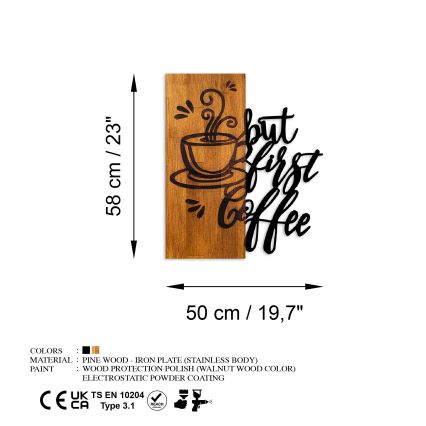 Fali dekoráció 50x58 cm kávé fa/fém