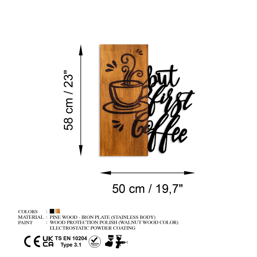 Fali dekoráció 50x58 cm kávé fa/fém