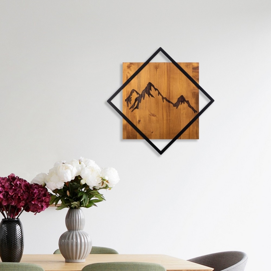 Fali dekoráció 54x54 cm hegyek fa/fém