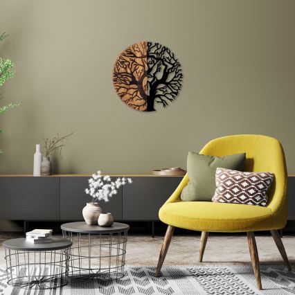 Fali dekoráció, átmérő 56 cm, fa/fém faág mintával