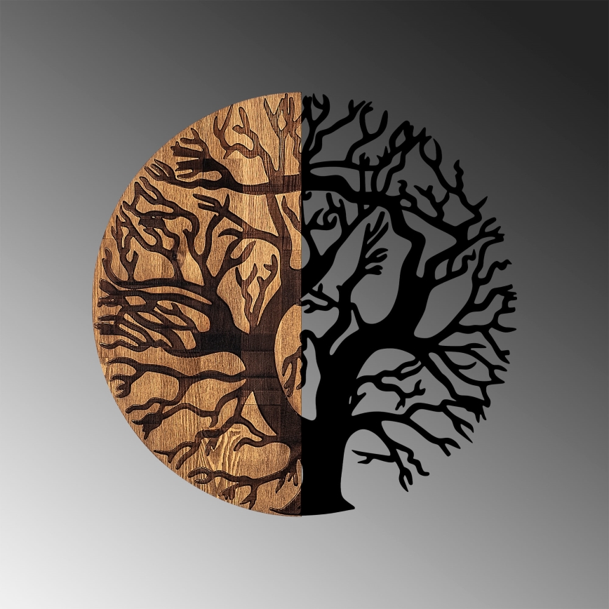 Fali dekoráció, átmérő 56 cm, fa/fém faág mintával